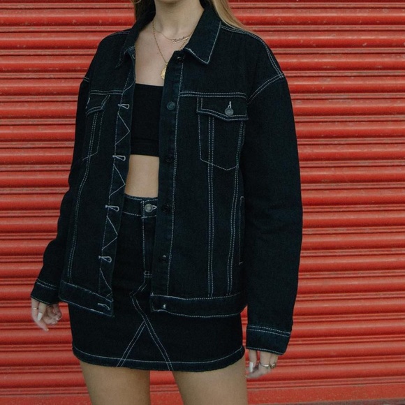 Missguided Jackets & Blazers - Missguided Denim Set Contrast Stitching Jacket